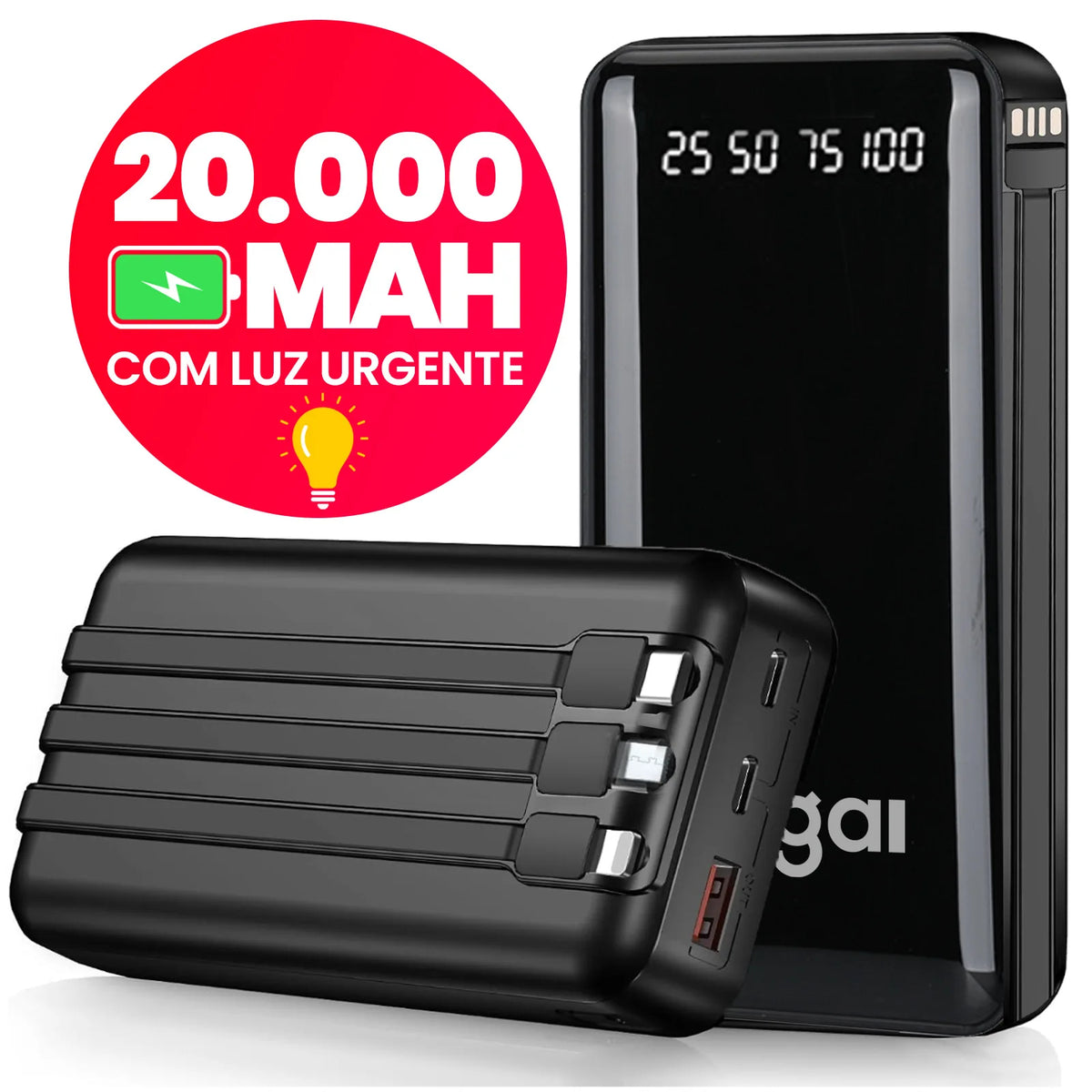 Power Bank 20.000mAh com Display Digital LED