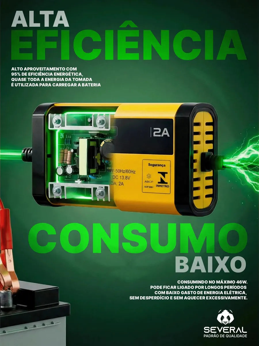 Carregador Bateria Automotivo 12v Até 300 Amperes, Carga Lenta 2a, Inteligente, Portátil, Carro, Moto, Caminhão, Jet Sky Bivolt 110/220v