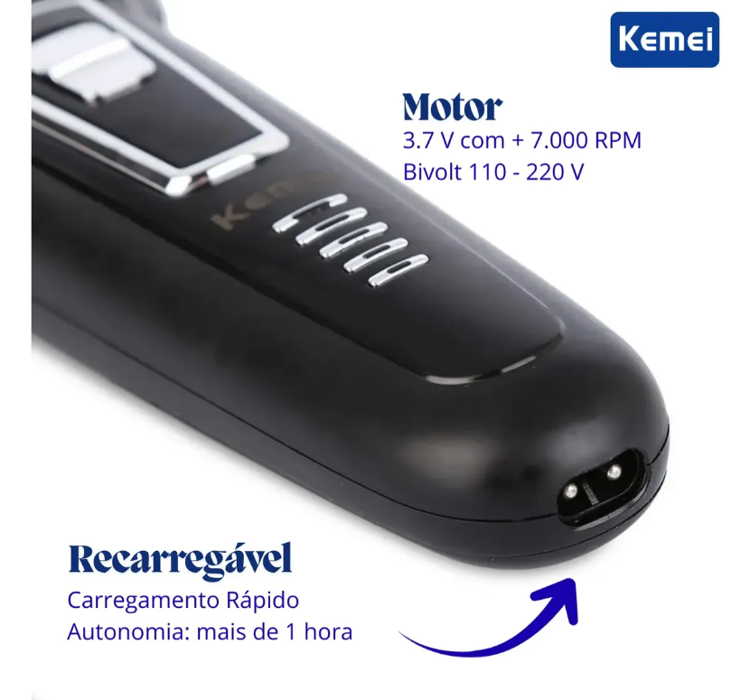 Barbeador Aparador Depilador Elétrico 3 Em 1 Kemei