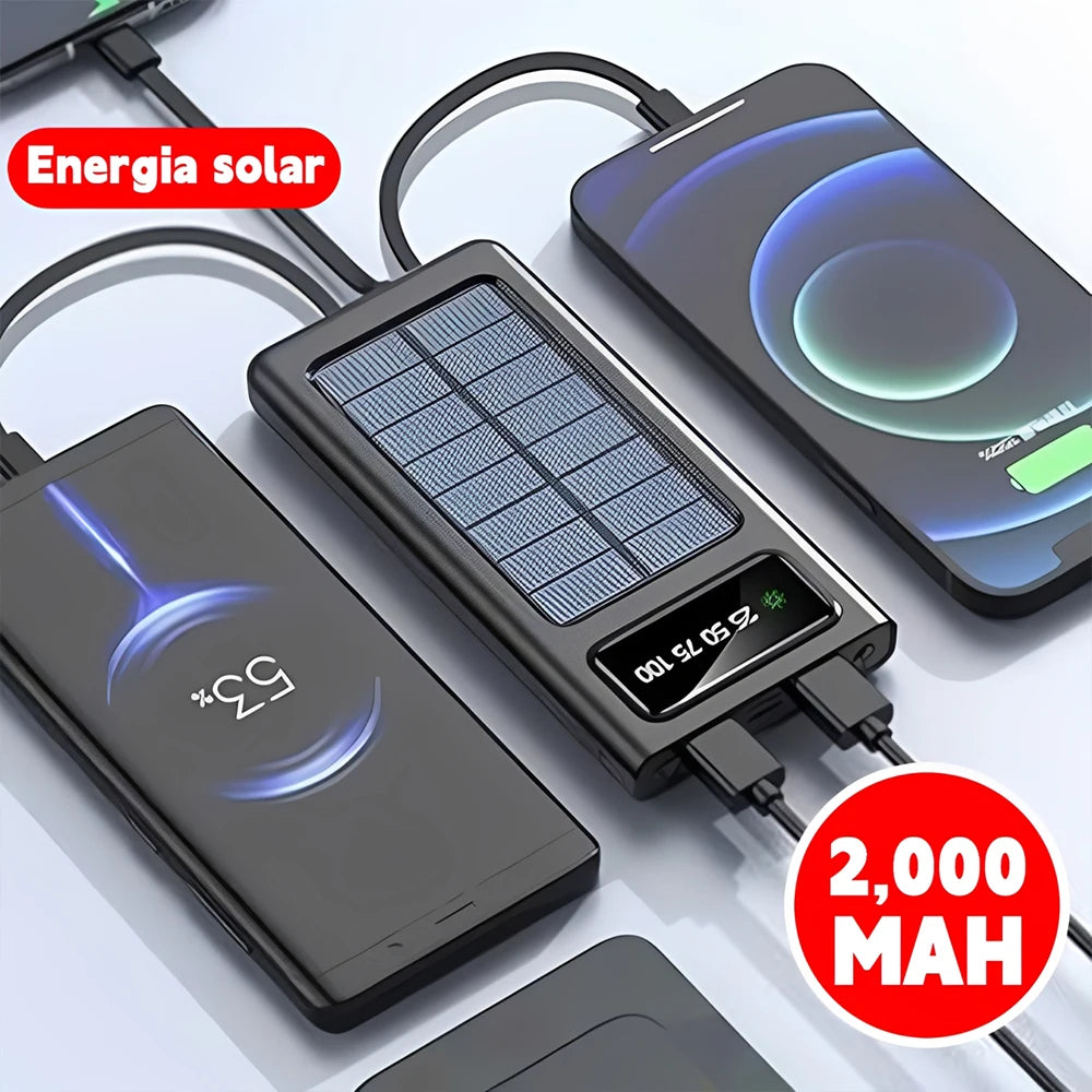 Power Bank Solar 20.000mAh – Carregamento Rápido, Display Digital