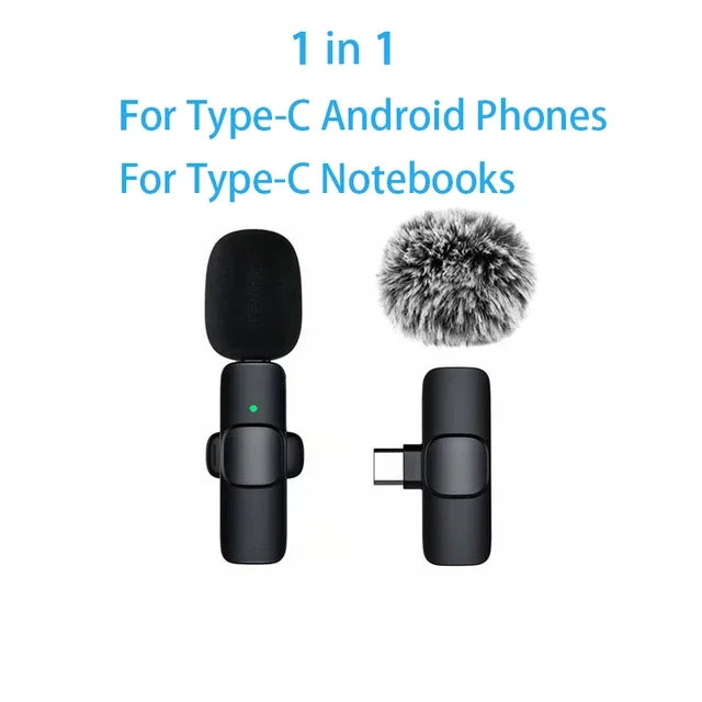 Microfone de Lapela Sem Fio Profissional Type C & para iPhone e iPad