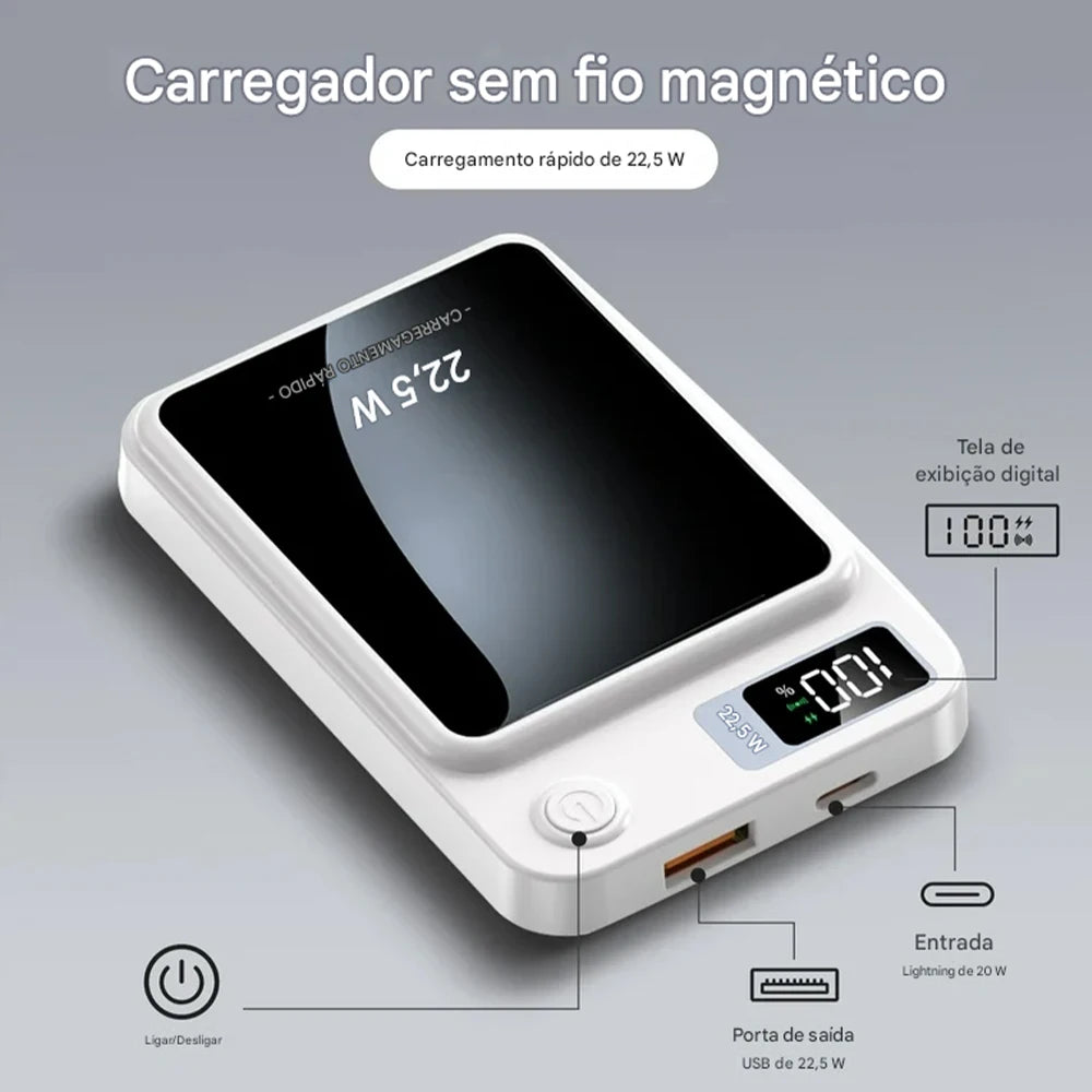 Power Bank Magnético 10000mAh Digital – por Indução