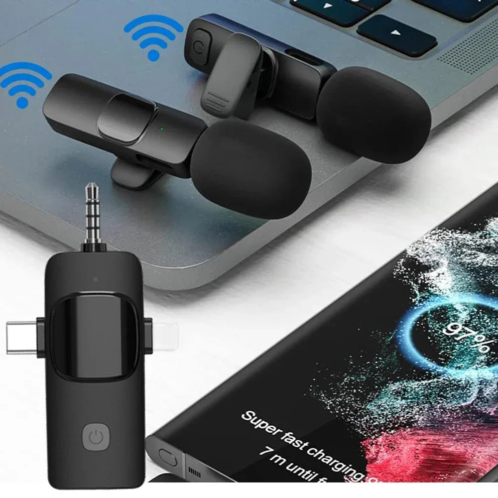 Microfone de Lapela Sem Fio 4 em 1