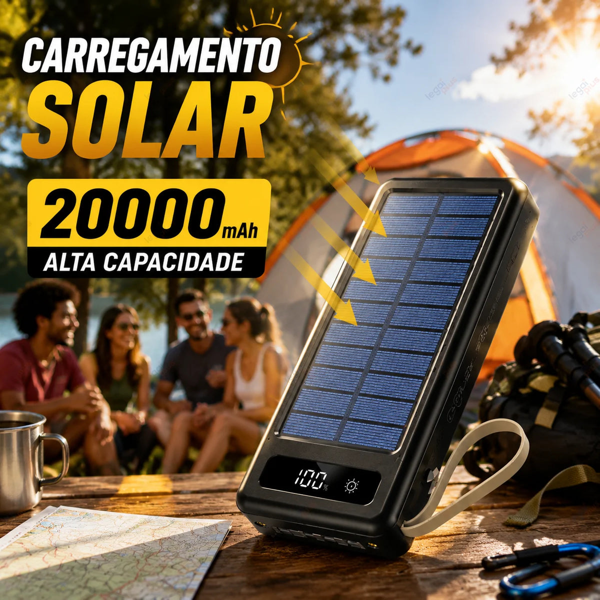 Power Bank Solar 20.000mAh – Carregamento Rápido, Display Digital