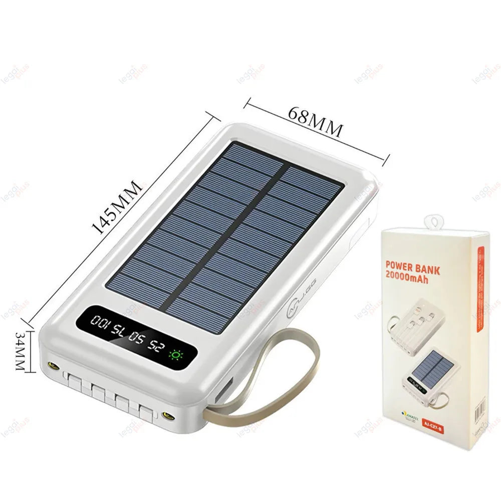 Power Bank Solar 20.000mAh – Carregamento Rápido, Display Digital