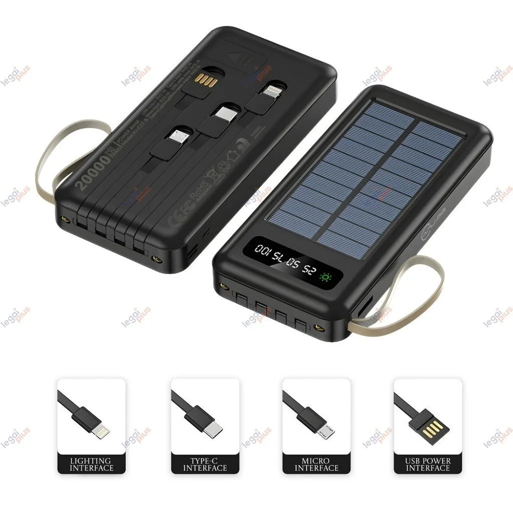 Power Bank Solar 20.000mAh – Carregamento Rápido, Display Digital