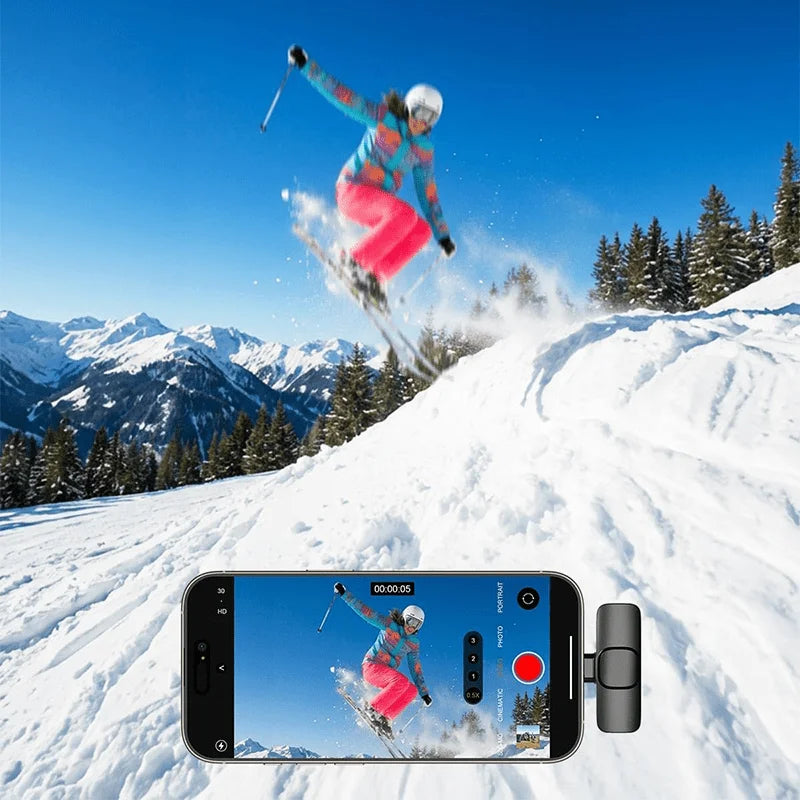 Microfone de Lapela Sem Fio Profissional Type C & para iPhone e iPad
