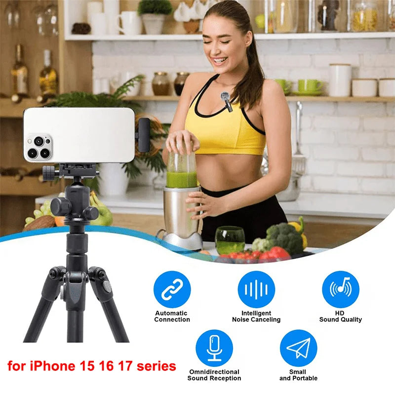 Microfone de Lapela Sem Fio Profissional Type C & para iPhone e iPad