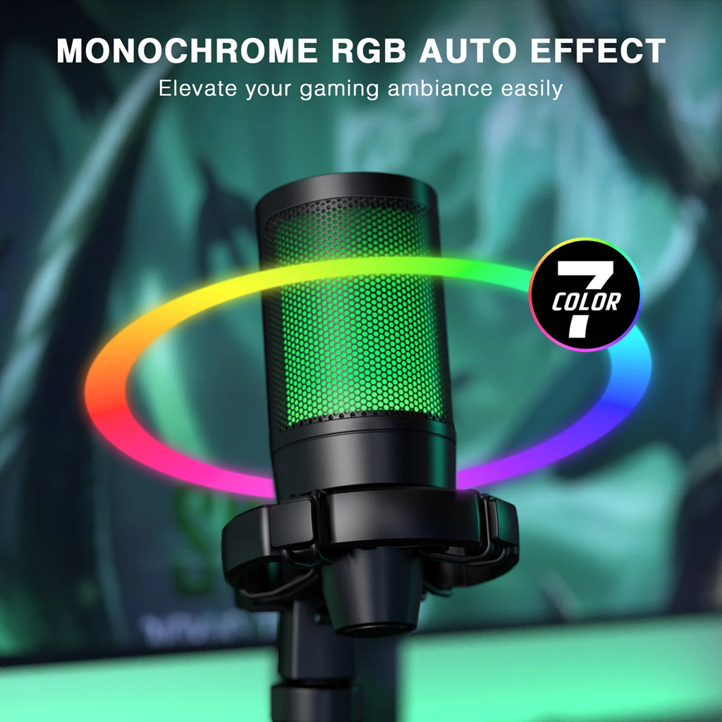 Microfone Gamer USB Profissional com Iluminação RGB – PC, PS4 e PS5