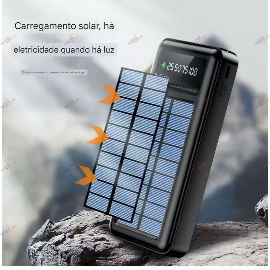 Power Bank Solar 20.000mAh – Carregamento Rápido, Display Digital