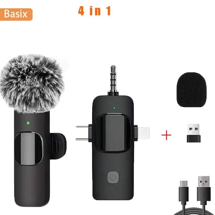 Microfone de Lapela Sem Fio 4 em 1