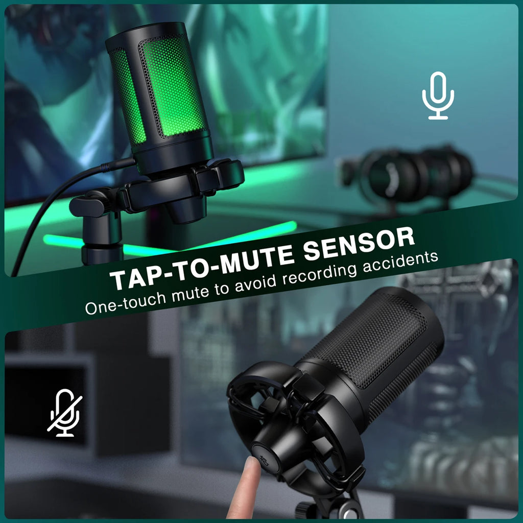 Microfone Gamer USB Profissional com Iluminação RGB – PC, PS4 e PS5