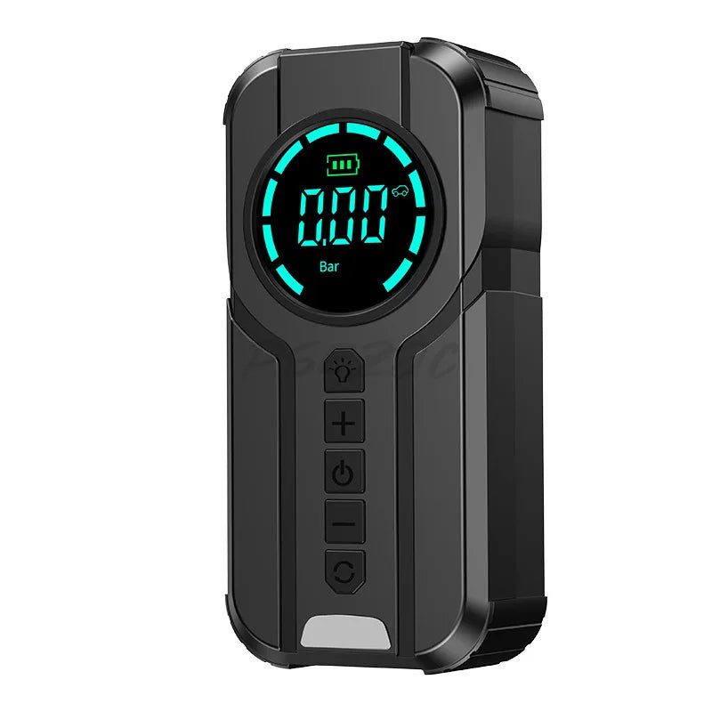 Auxiliar de Partida Portátil 4 em 1 com Compressor de Ar Digital – Power Bank, Lanterna LED e Partida  para Carros e Motos