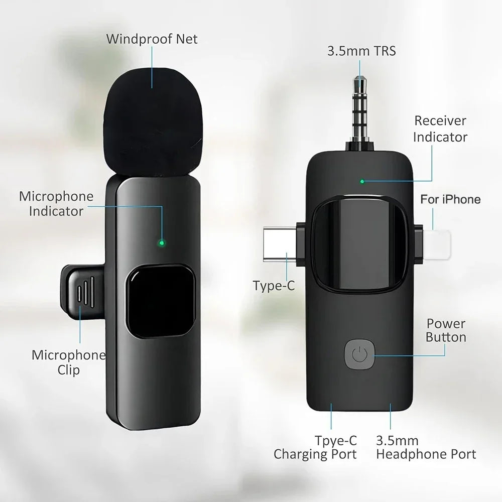 Microfone de Lapela Sem Fio 4 em 1