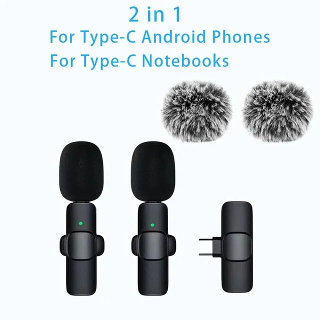 Microfone de Lapela Sem Fio Profissional Type C & para iPhone e iPad