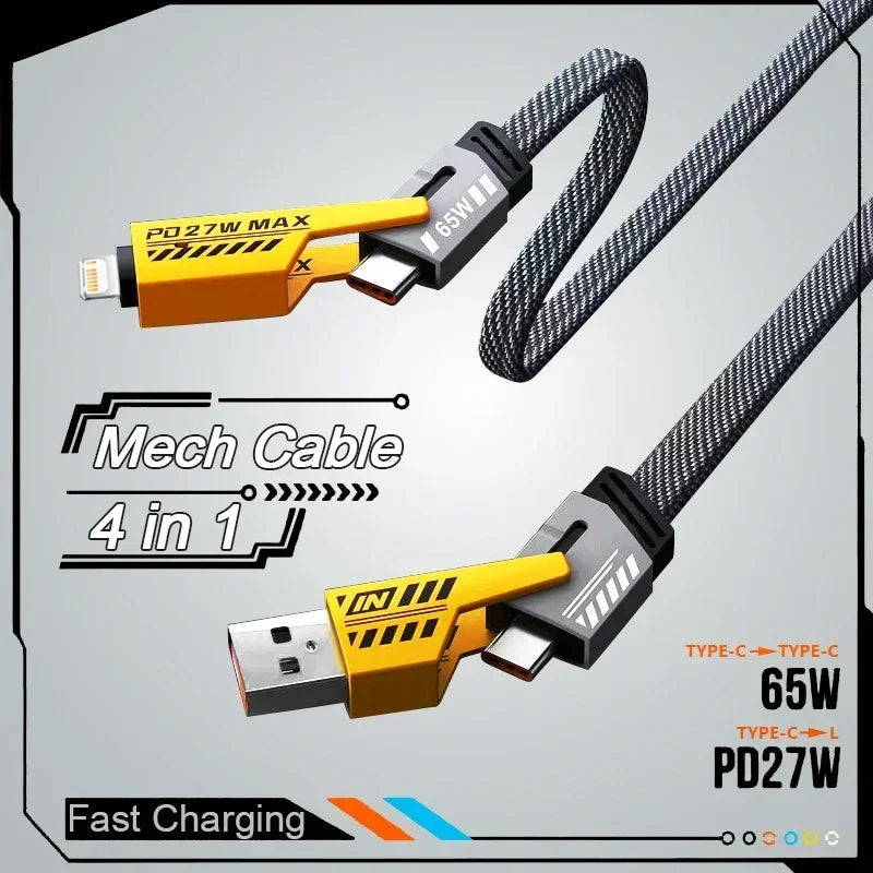 Cabo USB 4 em 1 Rápido USB-C, Lightning e Micro USB