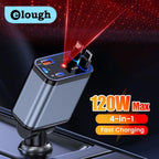 Carregador Veicular Turbo 120w 4 Em 1 Com Cabos Retráteis Usb E Tipo C Para iPhone E Android