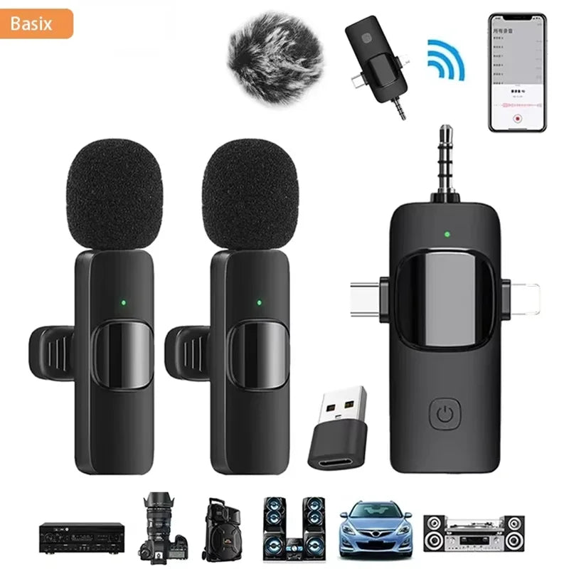 Microfone de Lapela Sem Fio 4 em 1